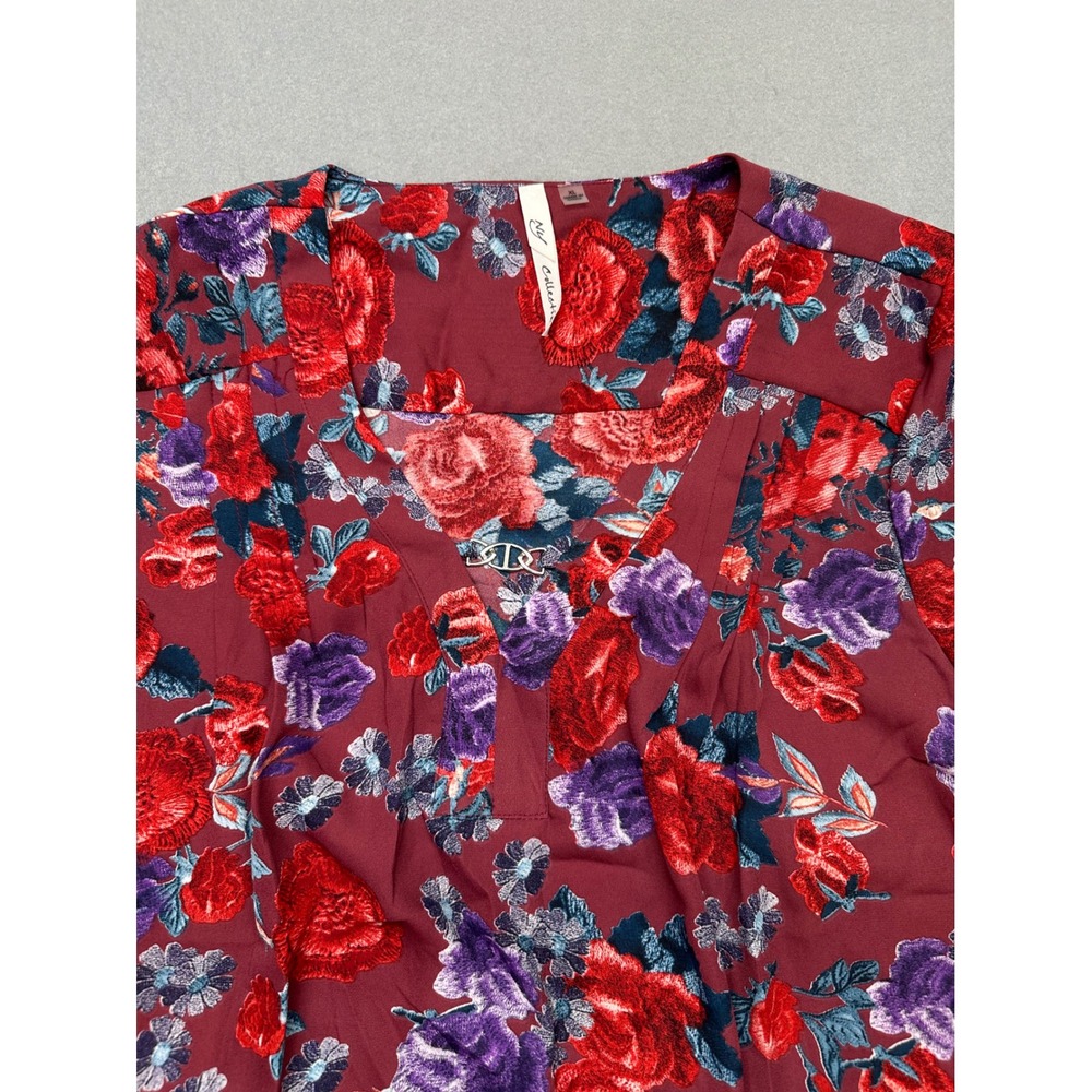 NY Collection Womens Bohemian Floral V-Neck Blouse Burgundy Red Purple XL NWT - Picture 9 of 14